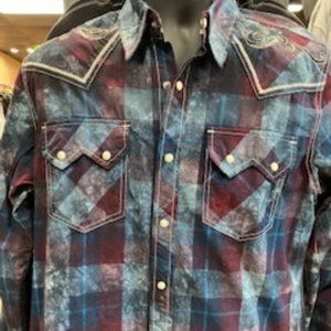 Men's Long Sleeve Blue and Red Affliction Button Down, Multiple Sizes!